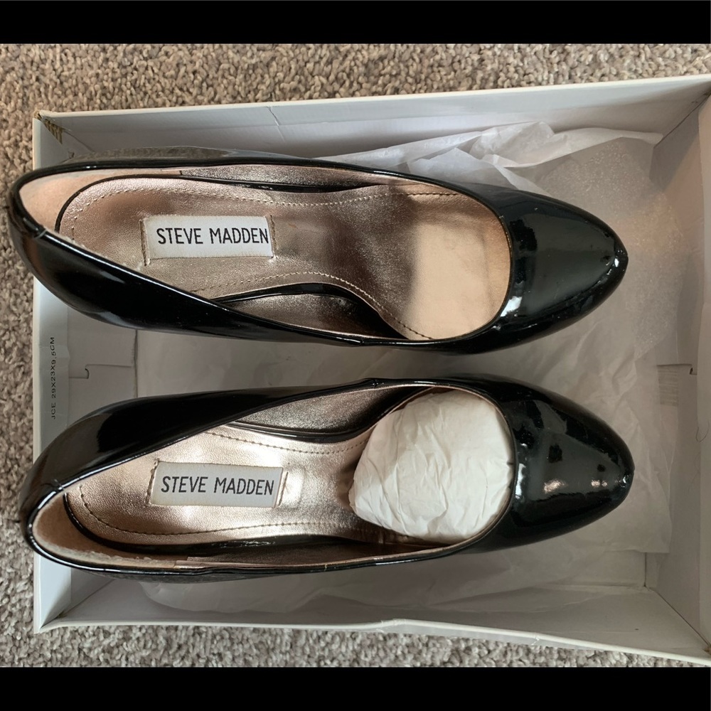 Steven Madden Black Patent Nala Platform Heel Sz 8